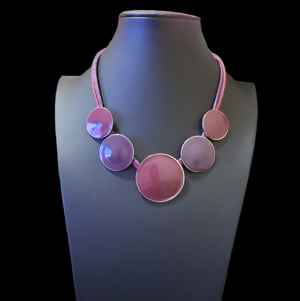 18" Purple-ish Enamel Circles Vintage Necklace Lot 8